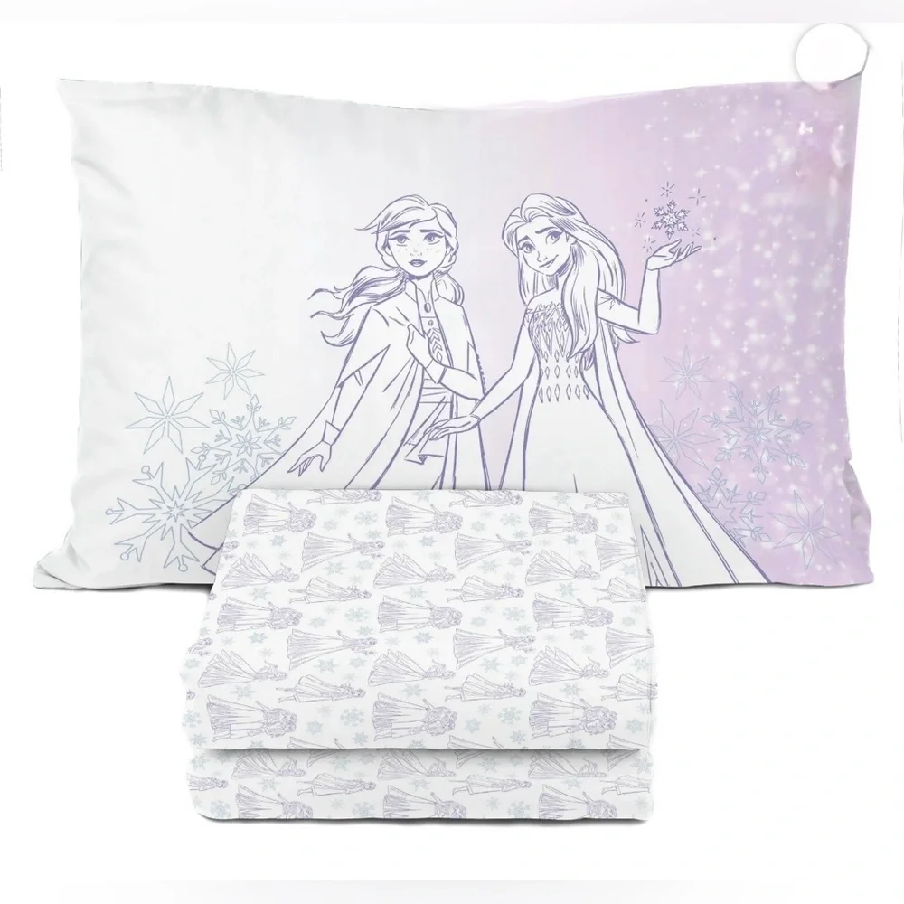 Frozen Winter Frost Adventures 3-Piece Twin Sheet Set, White & Purple, Disney